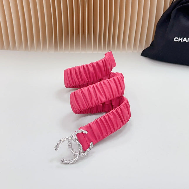 CC ELASTIC 30 MM  BELT IN RED PINK CALFSKIN WITH SILVER LOGO