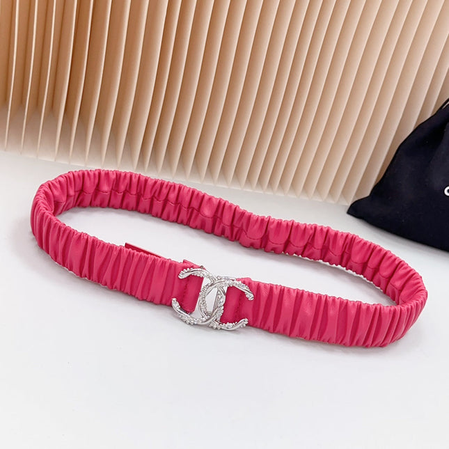 CC ELASTIC 30 MM  BELT IN RED PINK CALFSKIN WITH SILVER LOGO