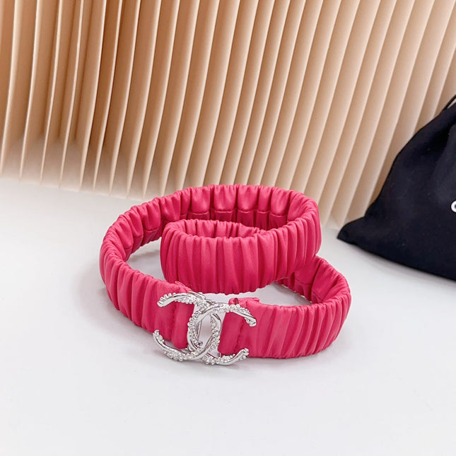 CC ELASTIC 30 MM  BELT IN RED PINK CALFSKIN WITH SILVER LOGO