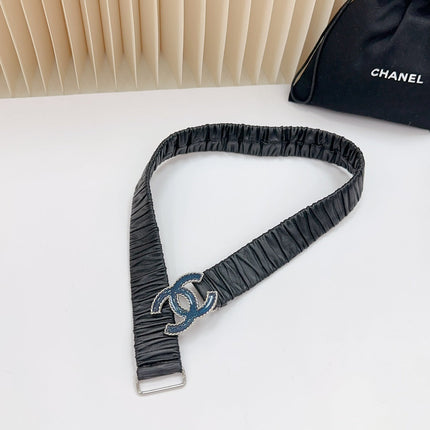 CC 30 MM ELASTIC BELT IN BLACK CALFSKIN SILVER MIX BLUE HARDWARE