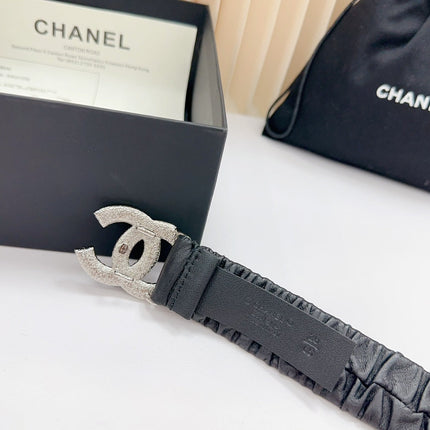 CC 30 MM ELASTIC BELT IN BLACK CALFSKIN SILVER MIX BLUE HARDWARE