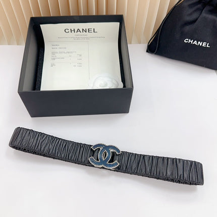 CC 30 MM ELASTIC BELT IN BLACK CALFSKIN SILVER MIX BLUE HARDWARE