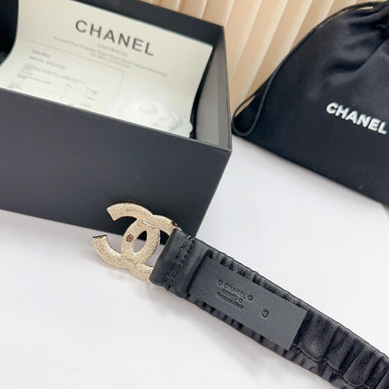 CC 30 MM ELASTIC BELT IN BLACK CALFSKIN GOLD MIX BLUE HARDWARE