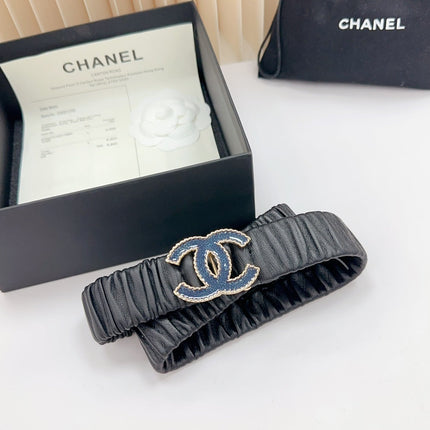 CC 30 MM ELASTIC BELT IN BLACK CALFSKIN GOLD MIX BLUE HARDWARE