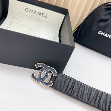 CC 30 MM ELASTIC BELT IN BLACK CALFSKIN GOLD MIX BLUE HARDWARE