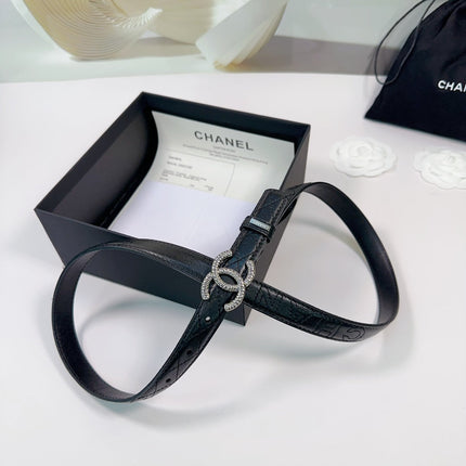 CC BELT 20 MM IN BLACK EMBROIDERED CALFSKIN WITH SILVER HARDWARE
