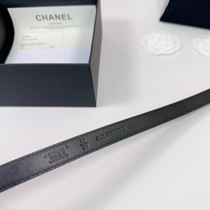 CC BELT 20 MM IN BLACK EMBROIDERED CALFSKIN WITH GOLD HARDWARE