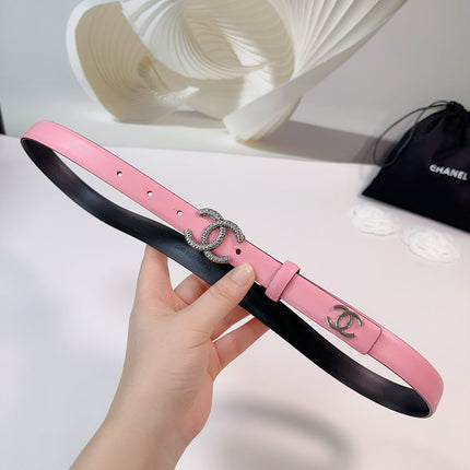 CC BELT 20 MM IN FLAMINGO PINK CALFSKIN WITH SILVER HARDWARE