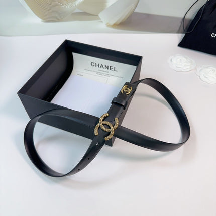 CC BELT 20 MM IN BLACK CALFSKIN WITH GOLD HARDWARE AND LOGO