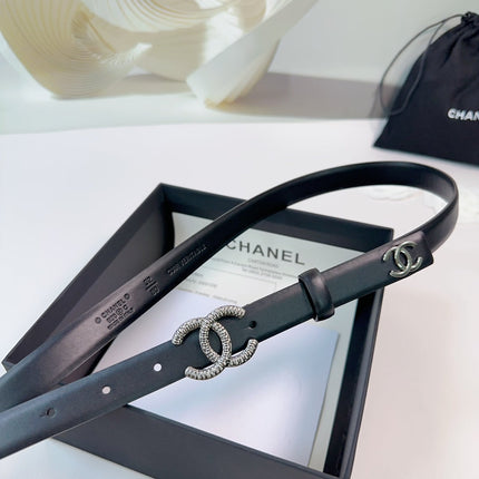 CC BELT 20 MM IN BLACK CALFSKIN WITH SILVER BUCKLE AND LOGO