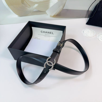 CC BELT 20 MM IN BLACK CALFSKIN WITH SILVER BUCKLE AND LOGO