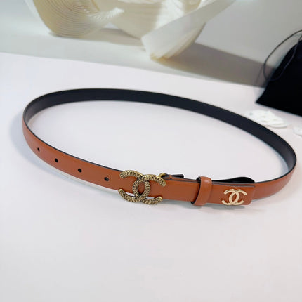 CC BELT 20 MM IN BRONZE BROWN CALFSKIN WITH GOLD BUCKLE AND LOGO