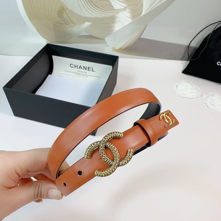 CC BELT 20 MM IN BRONZE BROWN CALFSKIN WITH GOLD BUCKLE AND LOGO