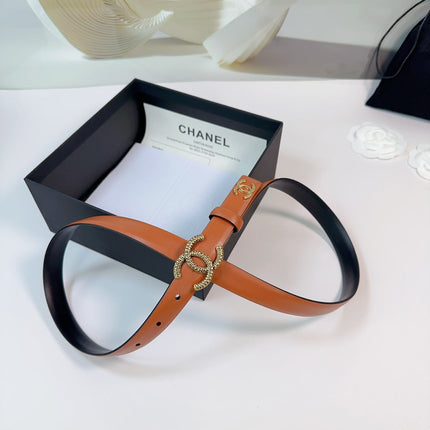 CC BELT 20 MM IN BRONZE BROWN CALFSKIN WITH GOLD BUCKLE AND LOGO