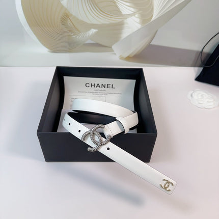 CC BELT 20 MM IN WHITE CALFSKIN WITH SILVER BUCKLE AND GOLD LOGO