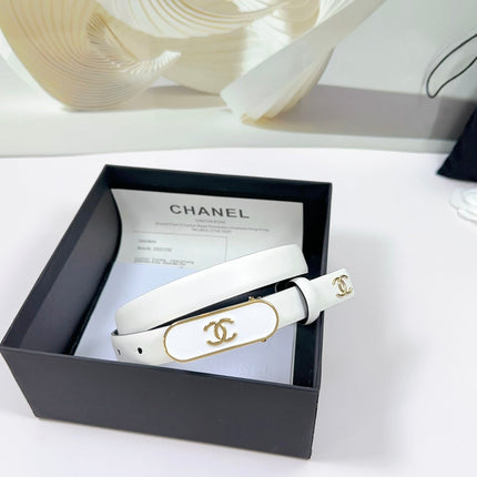 CC BELT 20 MM IN WHITE SMOOTH CALFSKIN WITH GOLD MIX WHITE METAL BUCKLE