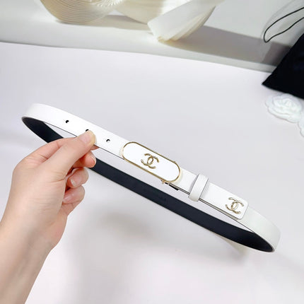 CC BELT 20 MM IN WHITE SMOOTH CALFSKIN WITH GOLD MIX WHITE METAL BUCKLE