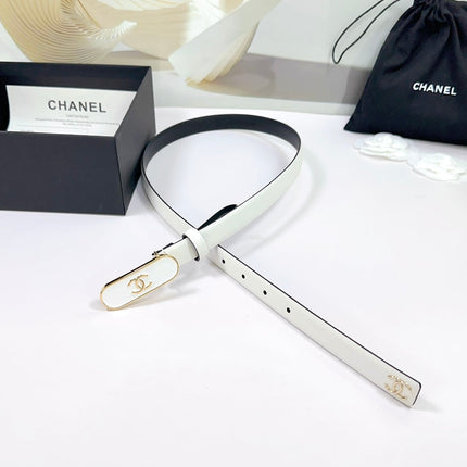 CC BELT 20 MM IN WHITE SMOOTH CALFSKIN WITH GOLD MIX WHITE METAL BUCKLE