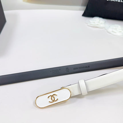 CC BELT 20 MM IN WHITE SMOOTH CALFSKIN WITH GOLD MIX WHITE METAL BUCKLE