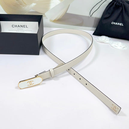 CC BELT 20 MM IN BEIGE CREAM CALFSKIN WITH GOLD MIX WHITE METAL BUCKLE