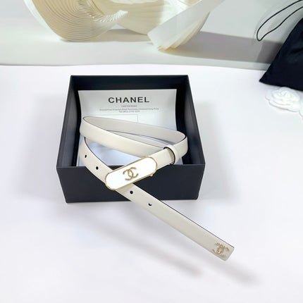 CC BELT 20 MM IN BEIGE CREAM CALFSKIN WITH GOLD MIX WHITE METAL BUCKLE