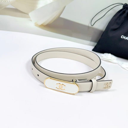 CC BELT 20 MM IN BEIGE CREAM CALFSKIN WITH GOLD MIX WHITE METAL BUCKLE