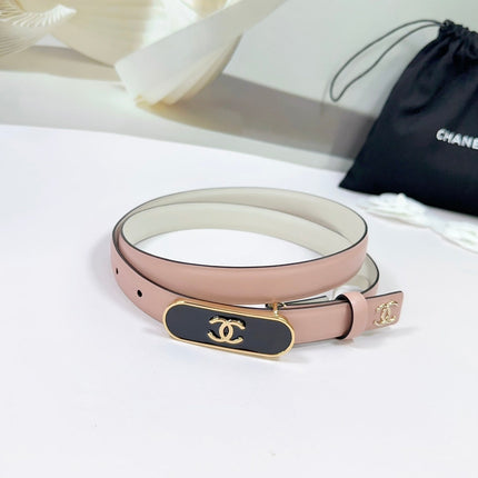CC BELT 20 MM IN PEACHY PINK CALFSKIN WITH GOLD MIX BLACK METAL BUCKLE