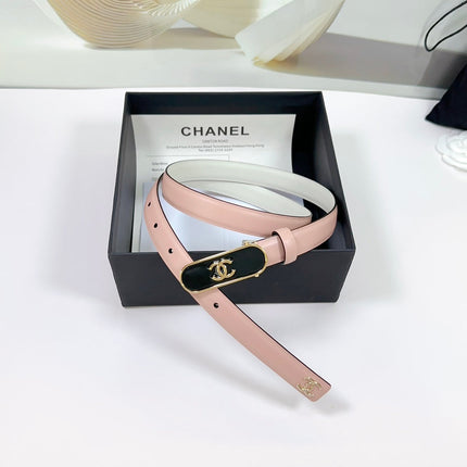 CC BELT 20 MM IN PEACHY PINK CALFSKIN WITH GOLD MIX BLACK METAL BUCKLE