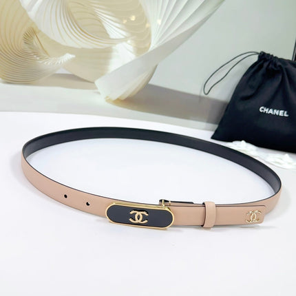 CC BELT 20 MM IN SAND BEIGE CALFSKIN WITH GOLD MIX BLACK METAL BUCKLE