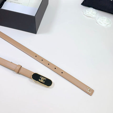 CC BELT 20 MM IN CAMEL BROWN CALFSKIN WITH GOLD MIX BLACK METAL BUCKLE