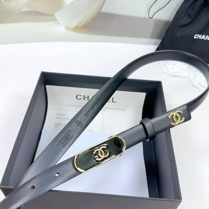 CC BELT 20 MM IN BLACK CALFSKIN WITH GOLD MIX BLACK METAL BUCKLE