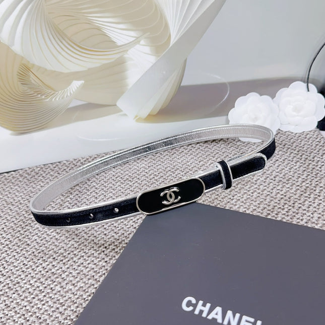 CC BELT 20 MM IN BLACK AND SILVER CALFSKIN WITH METAL BUCKLE