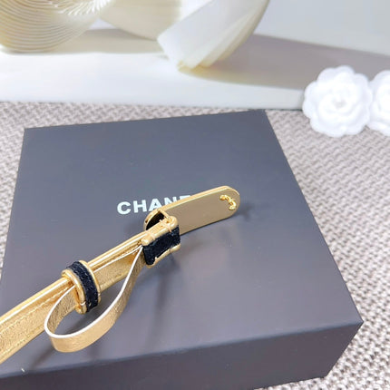 CC BELT 20 MM IN BLACK AND GOLDEN CALFSKIN WITH METAL BUCKLE