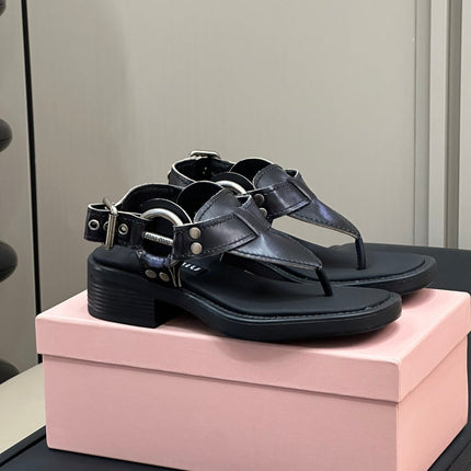 Sandals Black Retro Sheepskin