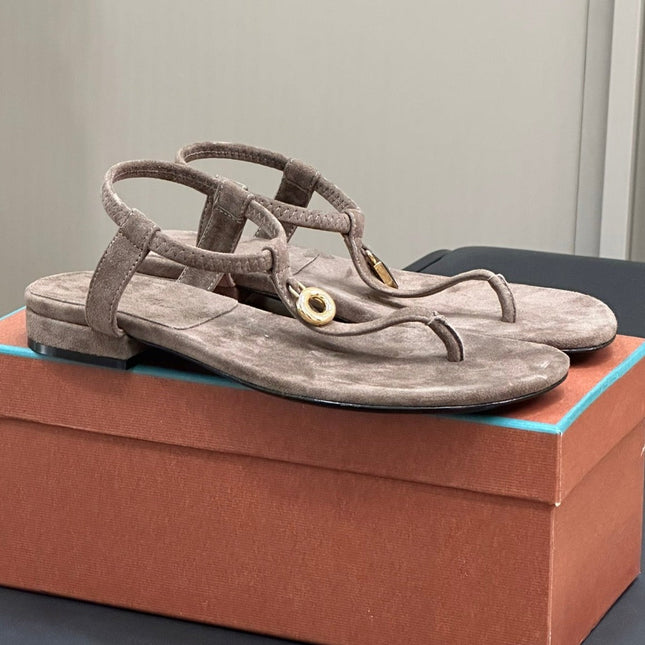 Loro Piana Medium Gray Mindil Sandal In Leather