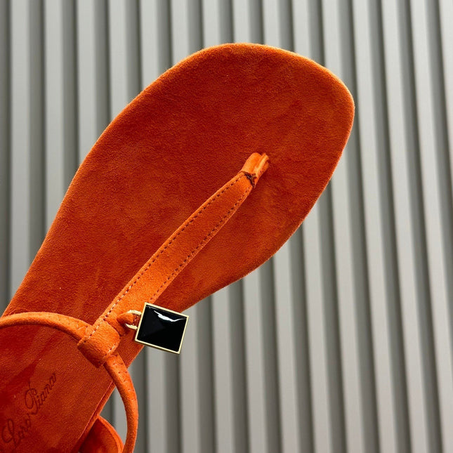 Loro Piana Kyoto Orange Mindil Sandal In Leather