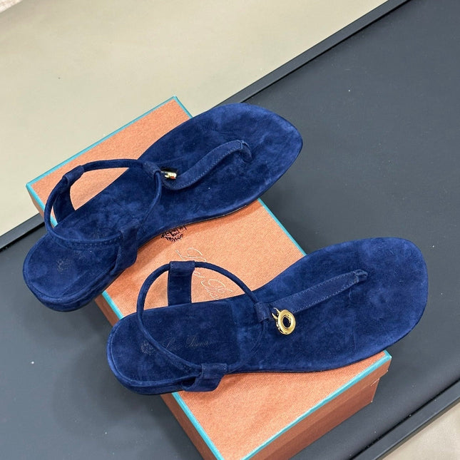 Loro Piana Navy Blue Mindil Sandal In Leather