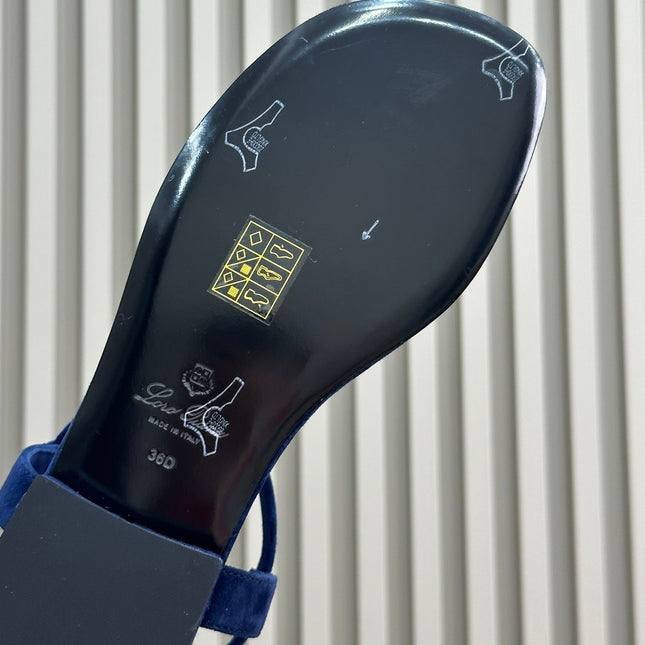 Loro Piana Navy Blue Mindil Sandal In Leather