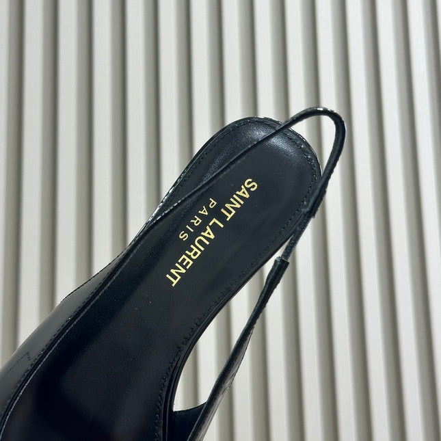 SL BABYLONE SLINGBACK FLAT BLACK POLISHED CALFSKIN