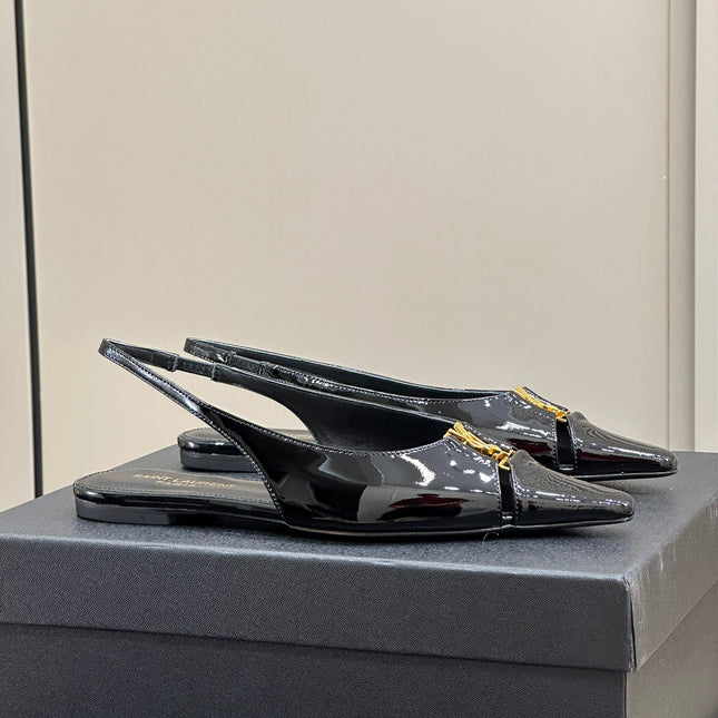 SL BABYLONE SLINGBACK FLAT BLACK POLISHED CALFSKIN