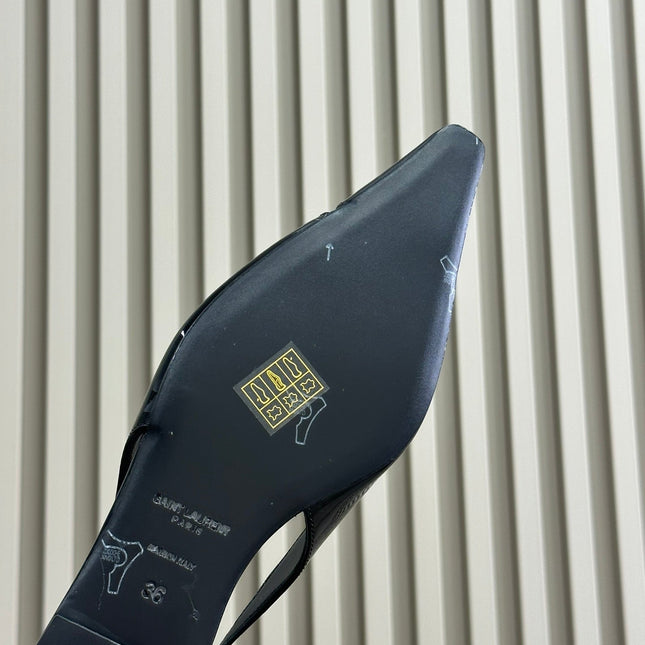 SL BABYLONE SLINGBACK FLAT BLACK POLISHED CALFSKIN
