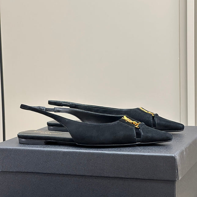 SL BABYLONE SLINGBACK FLAT BLACK SUEDE