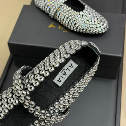 CRYSTAL-EMBELLISHED BALLERINA SHOES WHITE