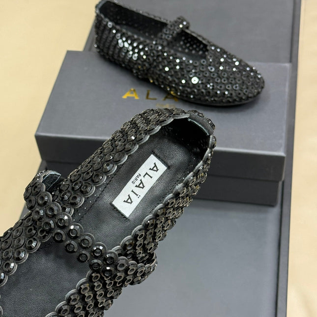 CRYSTAL-EMBELLISHED BALLERINA SHOES BLACK