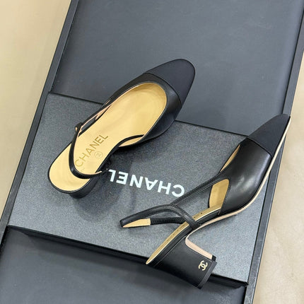 CC CLASSIC SLINGBACK BLACK BEIGE GOATSKIN BLACK GROSGRAIN