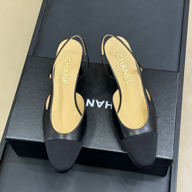 CC CLASSIC SLINGBACK BLACK BEIGE GOATSKIN BLACK GROSGRAIN