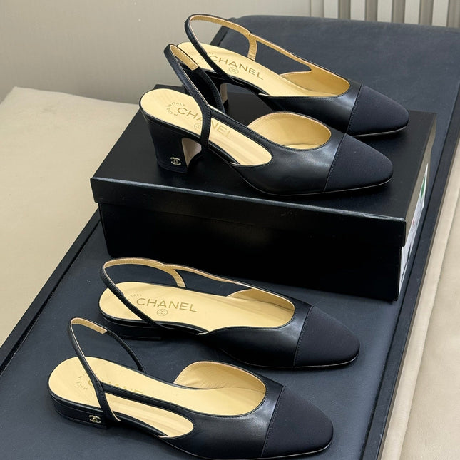 CC CLASSIC SLINGBACK BLACK BEIGE GOATSKIN BLACK GROSGRAIN