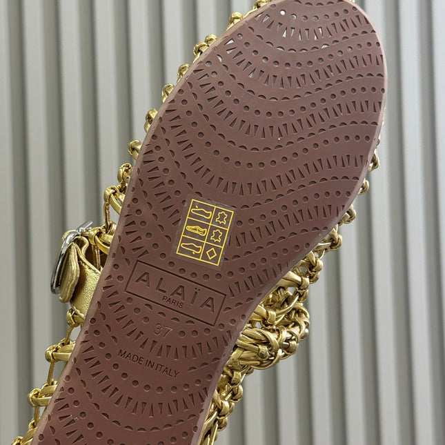 ALAIA MARY JANE FLATS 25S IN GOLD MESH CALSKIN WITH SILVER HARDWARE