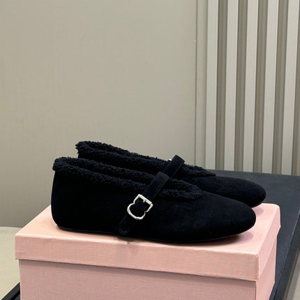 ALAIA 25S MARY JANE SHEARLING FLATS IN BLACK SUEDE