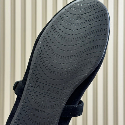 ALAIA 25S MARY JANE SHEARLING FLATS IN BLACK SUEDE